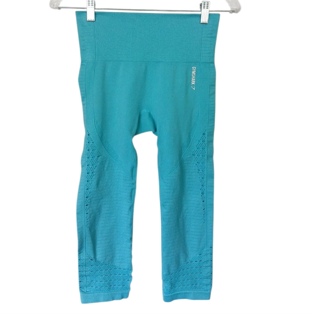 Gymshark Seamless Teal Aqua Cropped Workout Leggings With Air Holes Size Small